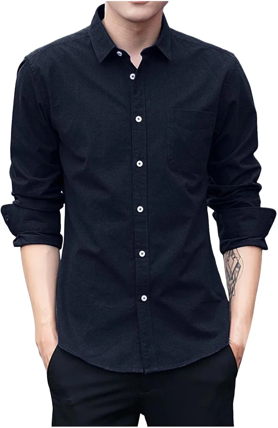 Рубашка мужская, длинный рукав, Button-Down, черный