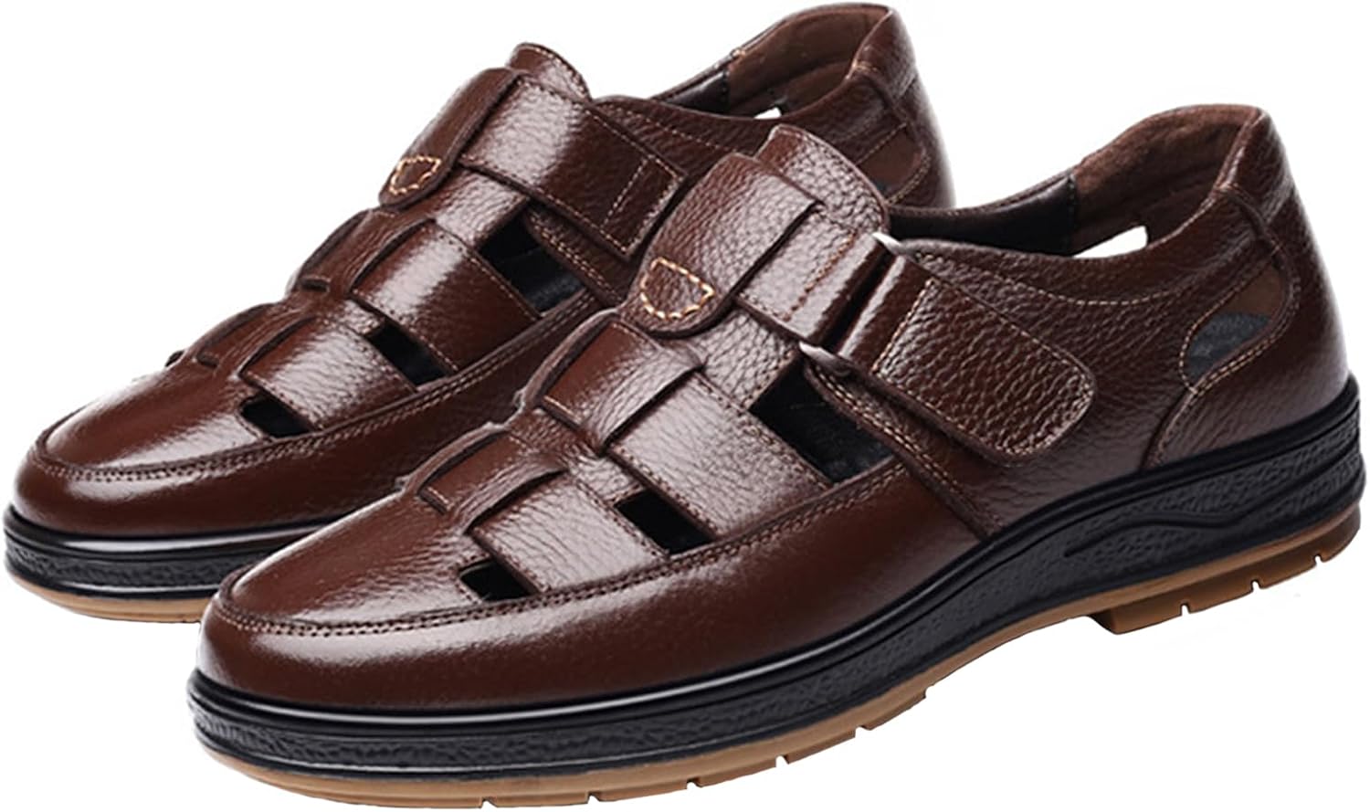 

Мужские легкие кожаные сандалии с вырезами, противоскользящие, дышащие, регулируемые, для походов, повседневной ходьбы, спортивные сандалии для трейлов и активного отдыха на улице Generic, коричневый