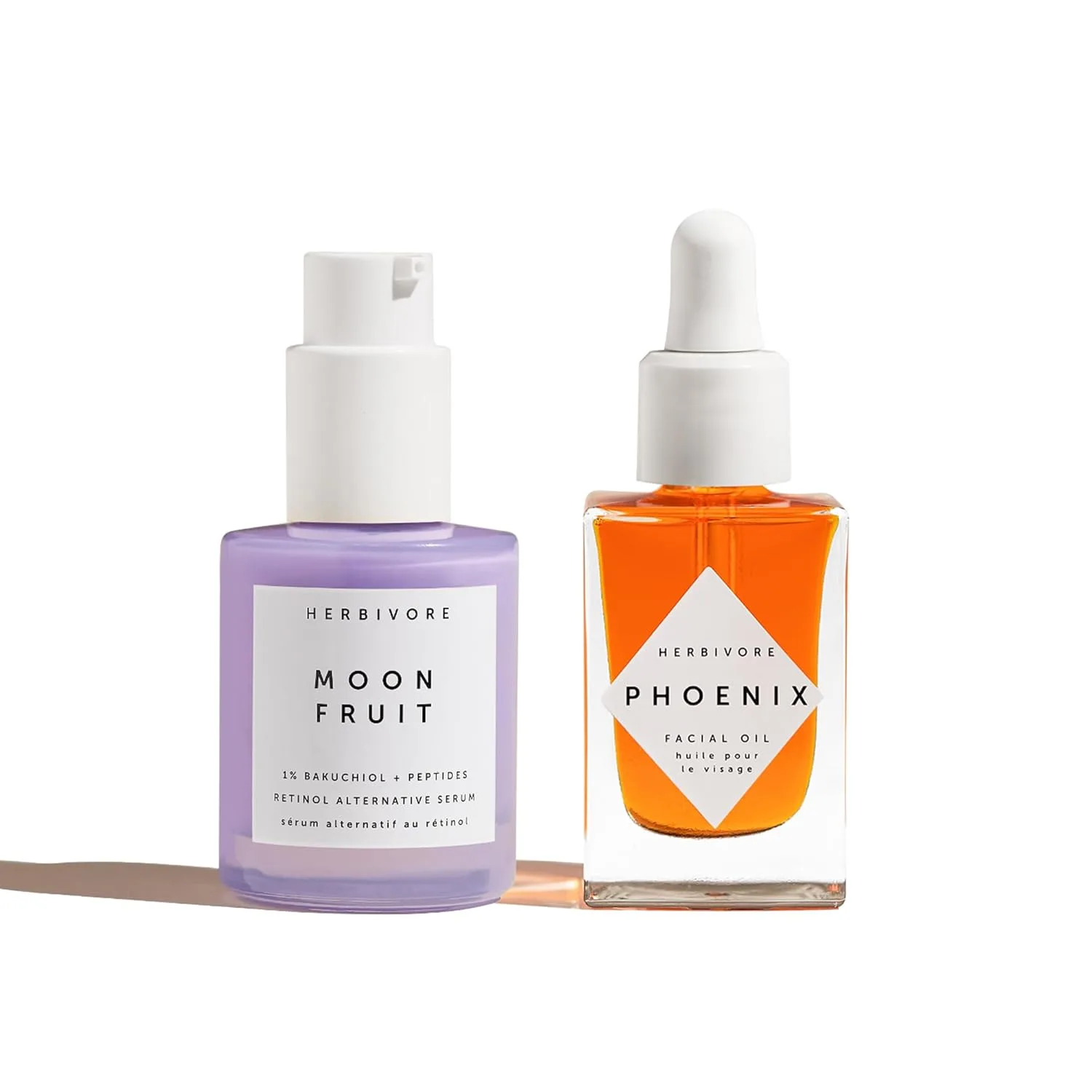 Набор Herbivore — Для борьбы с морщинами - сыворотка MOON FRUIT с 1% бакучиолом и пептидами + антивозрастное масло для лица PHOENIX с шиповником