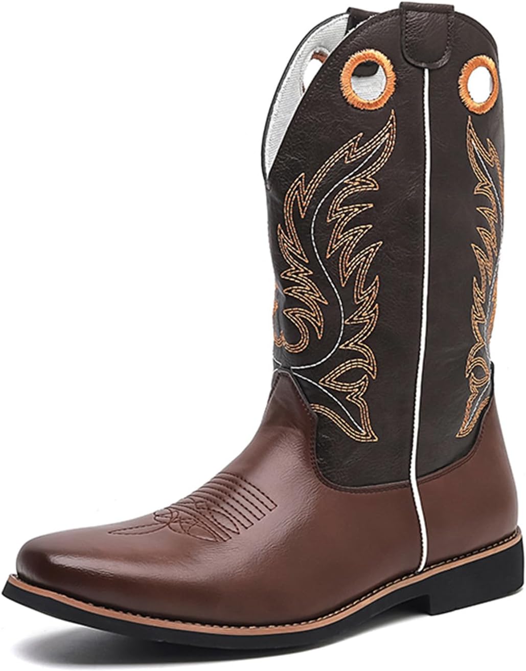 

Мужские западные ковбойские сапоги для мужчин, квадратный носок, противоскользящие, с вышивкой, коричневые и черные Generic