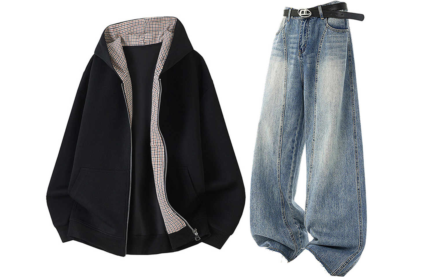 

Повседневный худи Unisex Casual Sportswear X1617, черный top+синий jeans