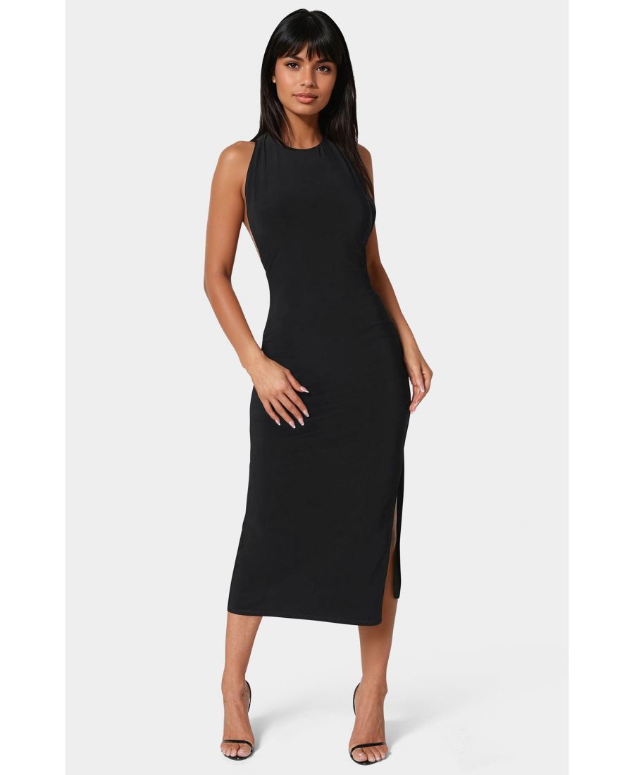 

Женское платье-маки с высоким воротником и разрезом Bebe, Black