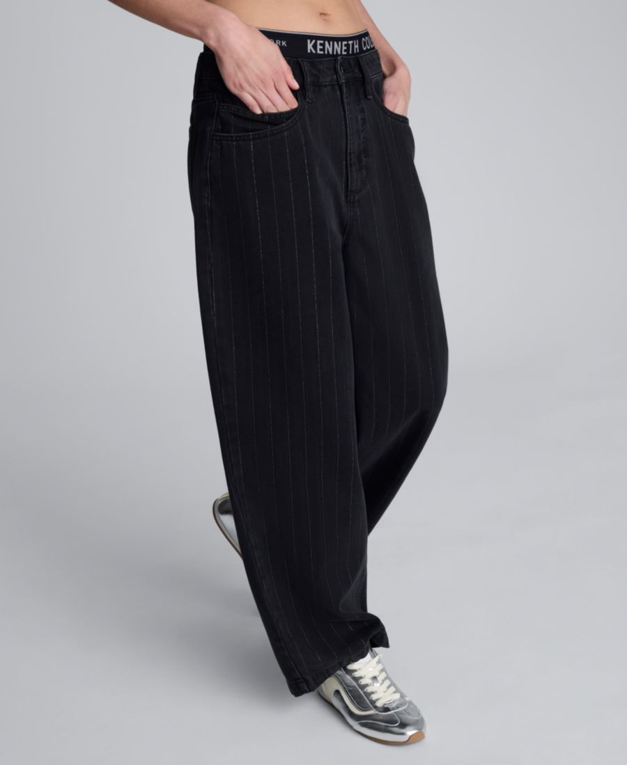 

Женские джинсы с высокой посадкой, широкими штанинами и свободным кроем Kenneth Cole, Nickel/Silver Stripe