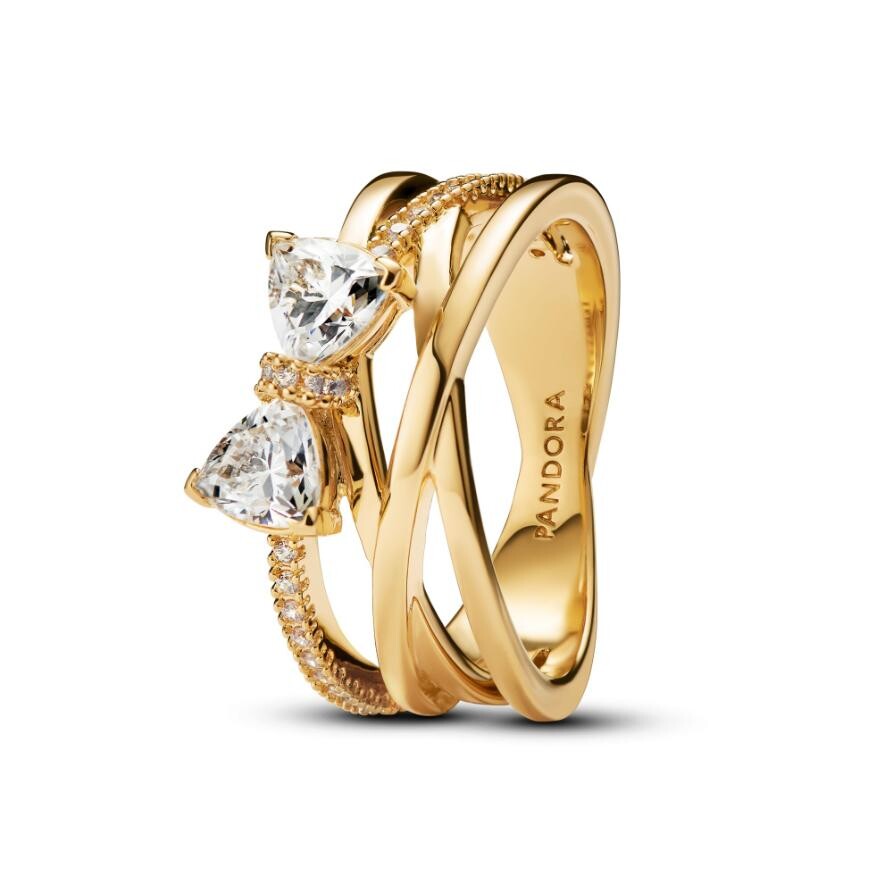 

Кольцо Sparkling Bow & Crossover Band Pandora, покрытие - золото
