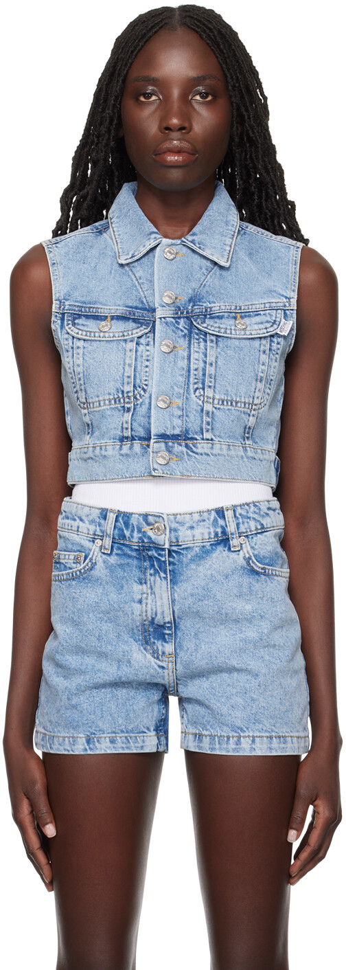 

Синий джинсовый жилет с эффектом потертостей Moschino Jeans