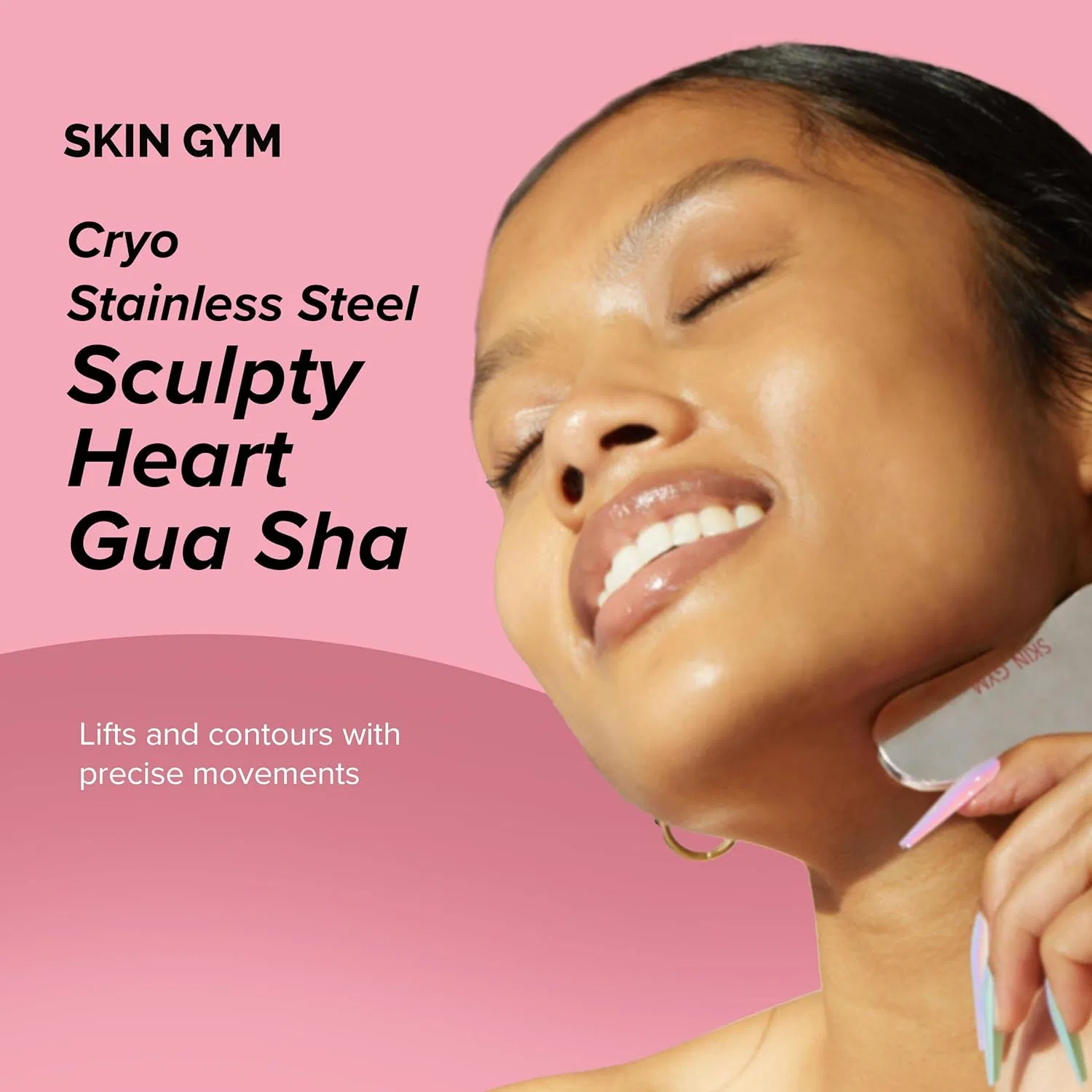 Массажер для лица Gua Sha из нержавеющей стали SKIN GYM серебристый — фото 2