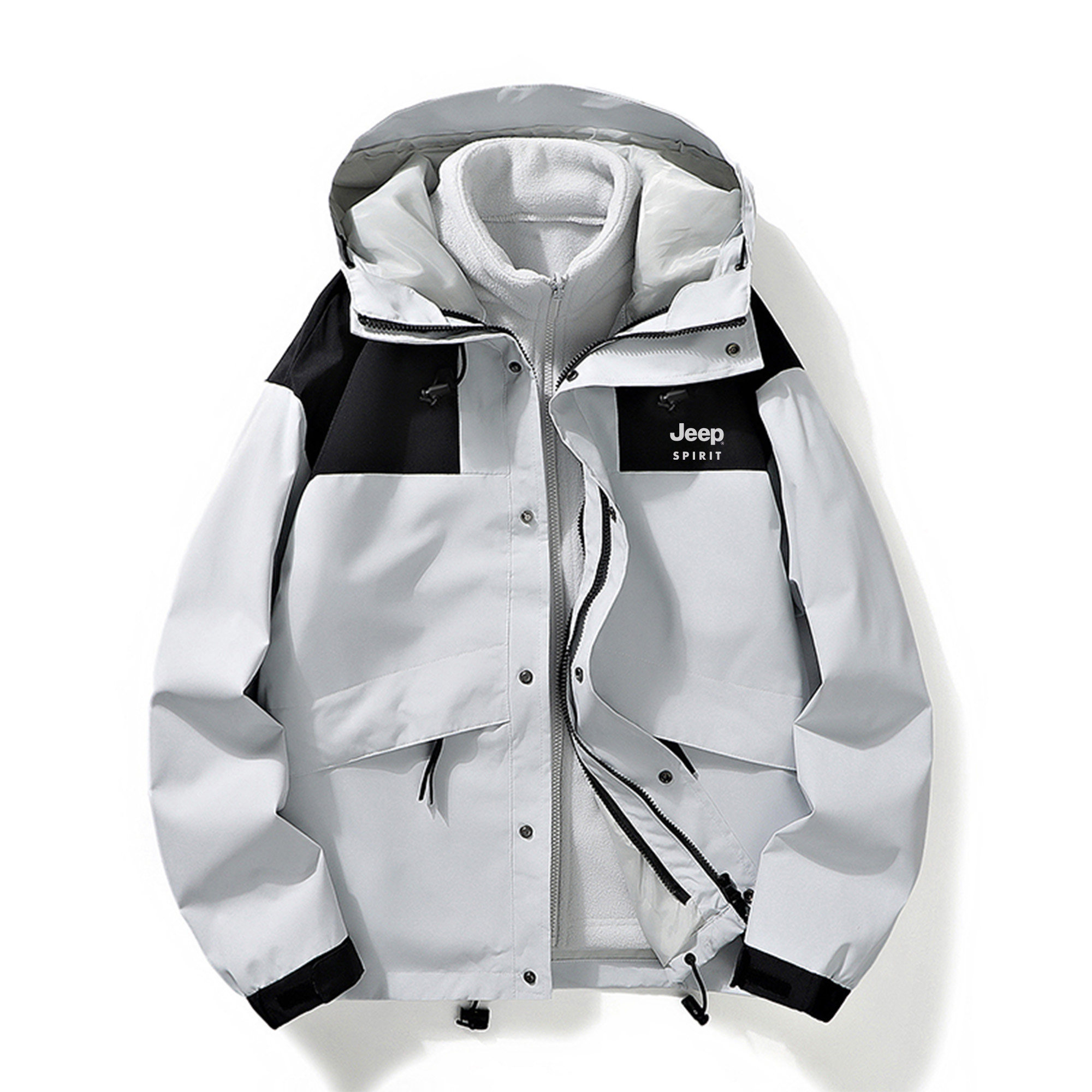 

JEEP SPIRIT Водонепроницаемая ветровка защита от ветра дышащая и утепленная унисекс, White Gray (3-in-1)