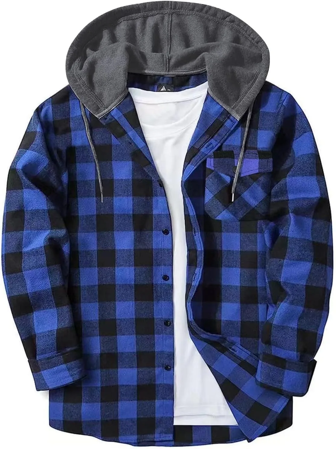 

Рубашка с капюшоном для мужчин, клетчатая, с карманом