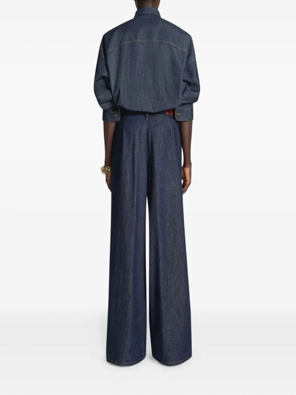 Джинсовая рубашка с контрастной строчкой Dries Van Noten, синий — фото 4