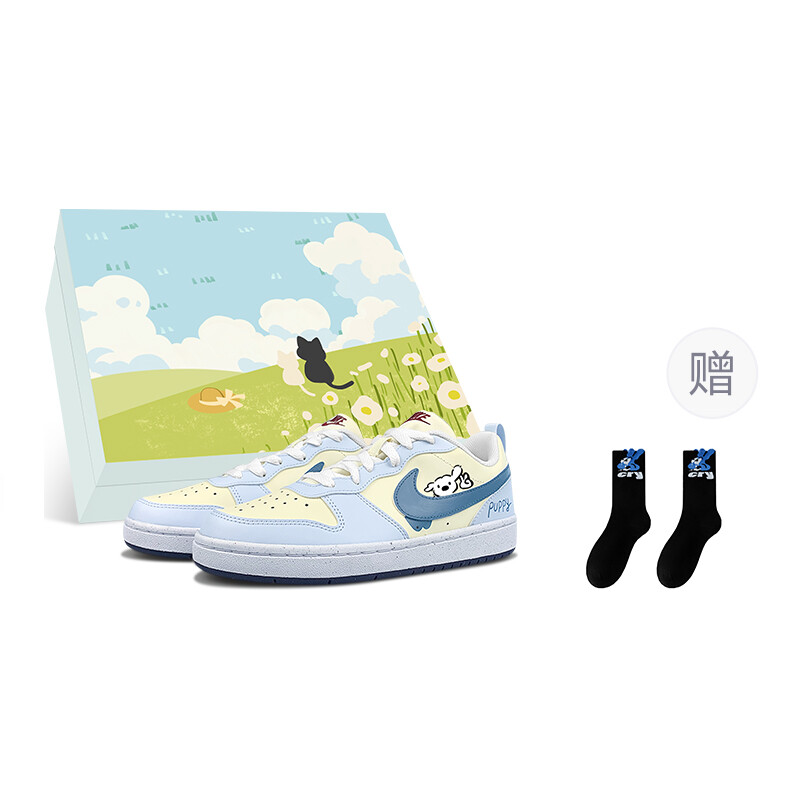 

Кроссовки для скейтбординга Court Borough Kids GS Low-top Синие/желтые/черные/белые Nike, белый