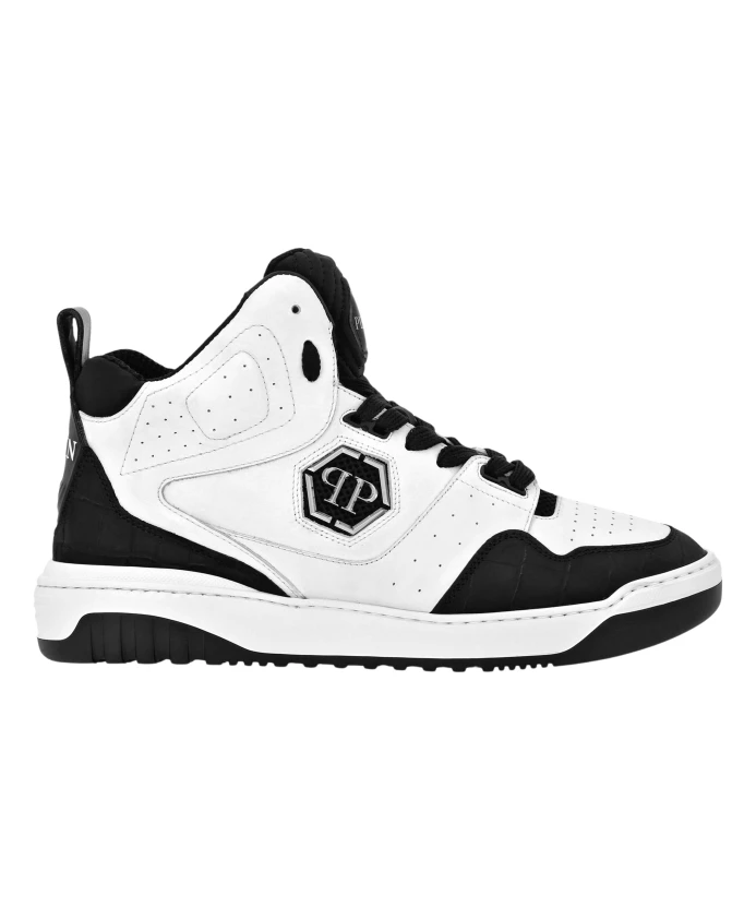 

Высокие кожаные кроссовки с крокодиловым принтом Philipp Plein, белый