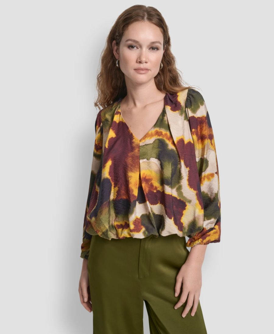 

Женская блузка с длинными рукавами из мятой вуали с принтом DKNY, Ink Diffusion