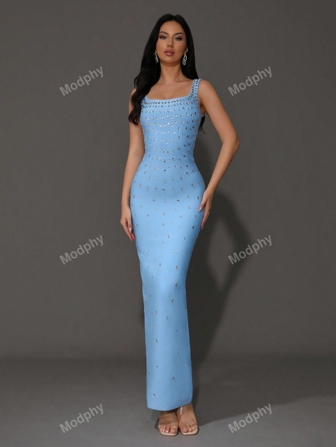 

Светло-голубое роскошное платье без рукавов с бриллиантами, вечерние платья для свадебной вечеринки Modphy, синий