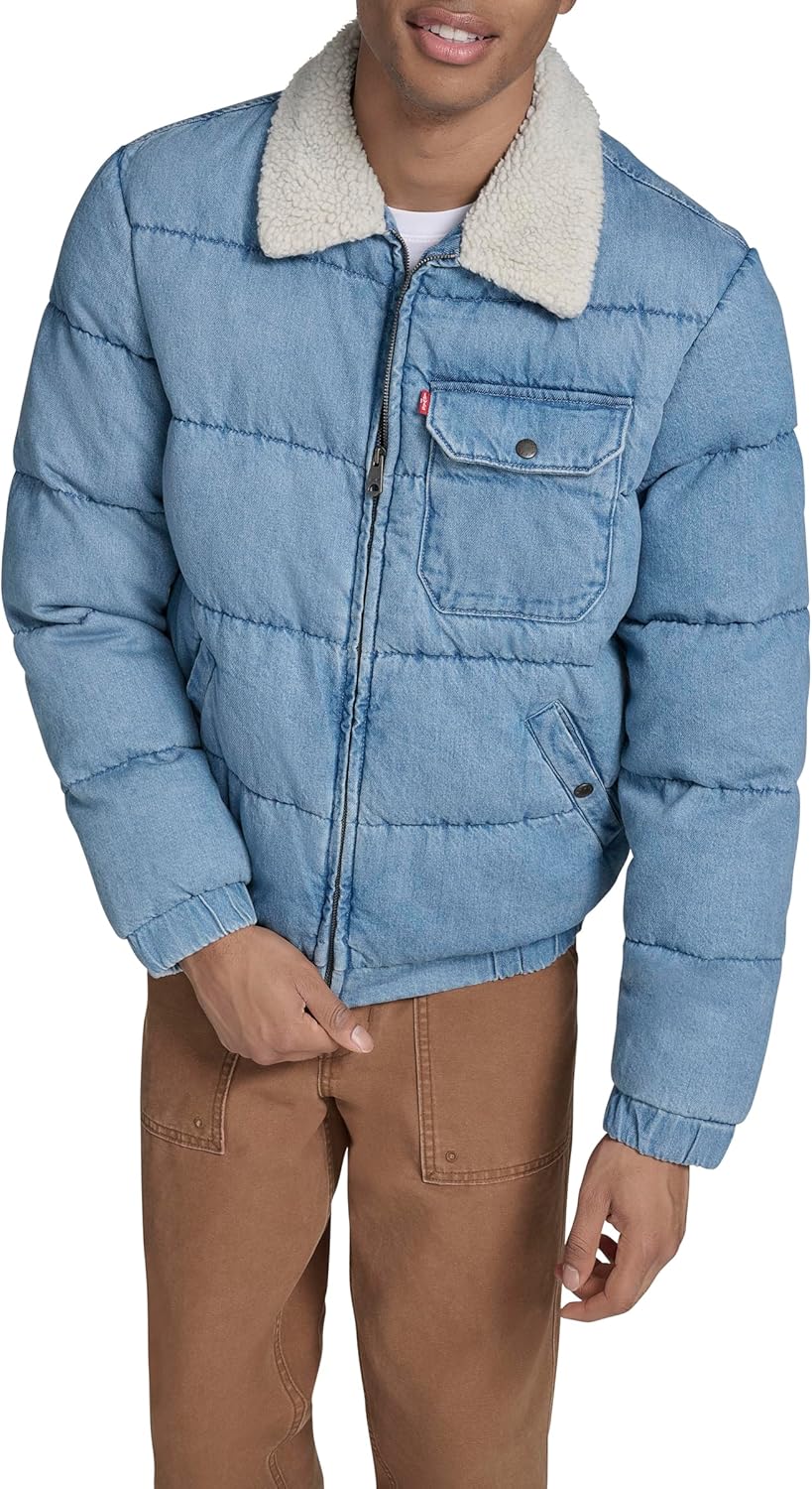 

Мужская стеганая куртка Levi's Depot с воротником из шерпы, Light Wash Denim