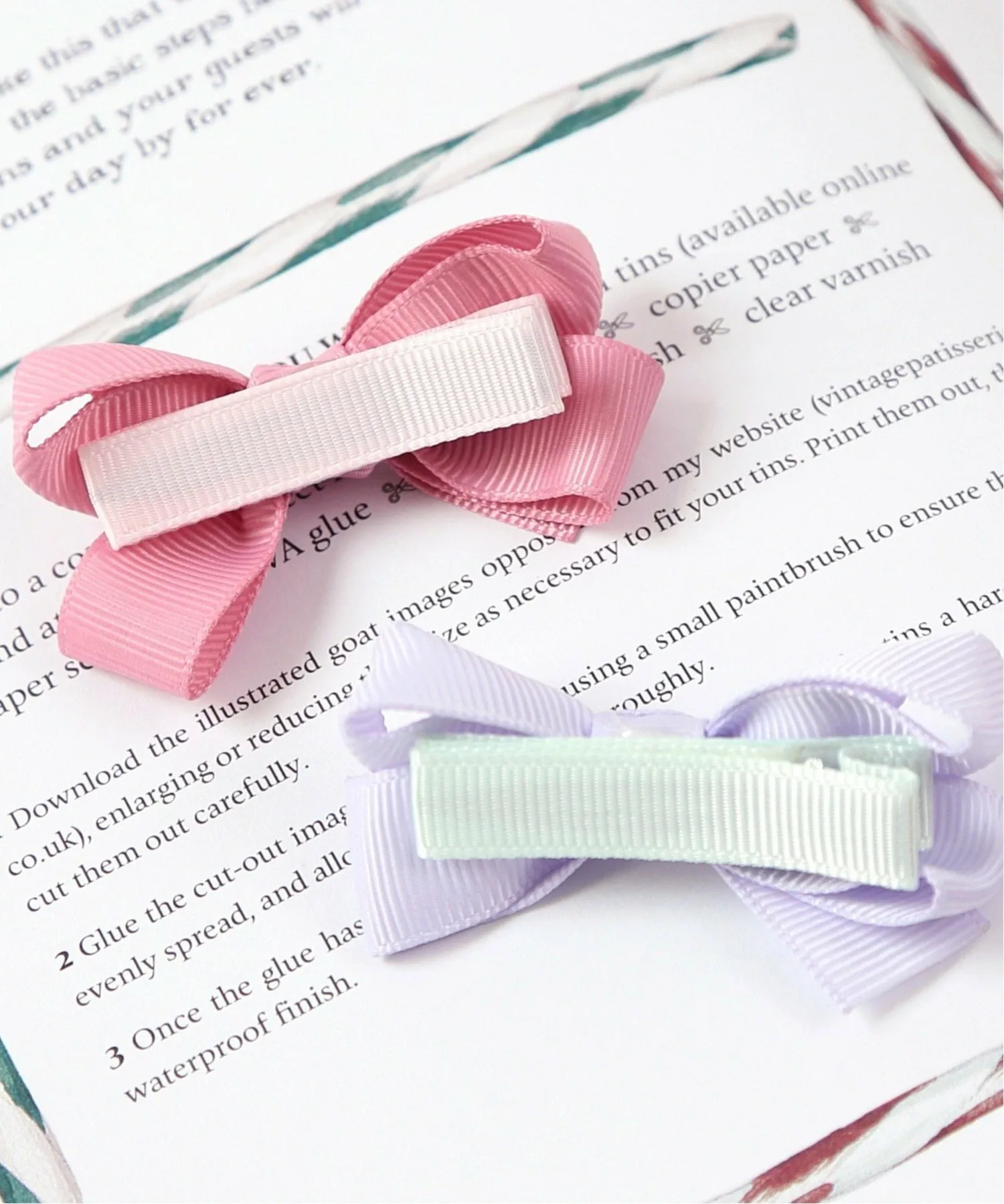 Небольшая заколка для волос с лентой (набор из 2 штук) Panpantutu, Prima Ribbon Rose x Lavender — фото 2