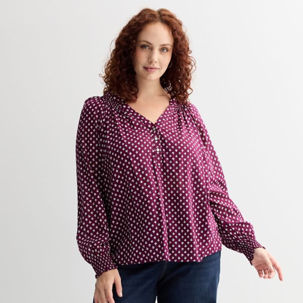 

Топ хенли больших размеров с присборенными запястьями Sonoma Goods For Life, цвет red dainty floral