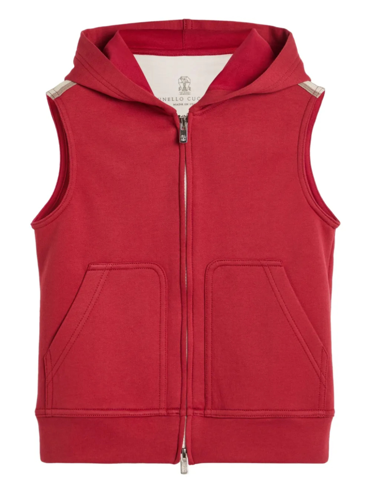 

Детский жилет с капюшоном и застежкой-молнией Brunello Cucinelli Brunello Cucinelli Kids, красный