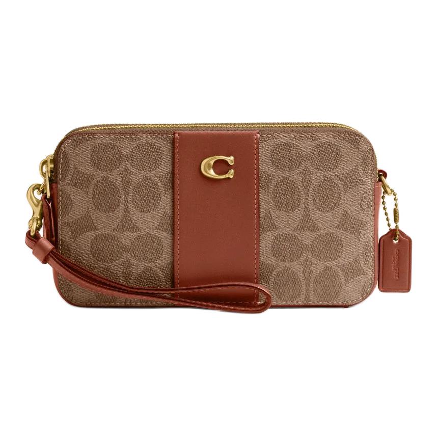 

COACH Кожаная сумка-клатч через плечо малая женская коричневая