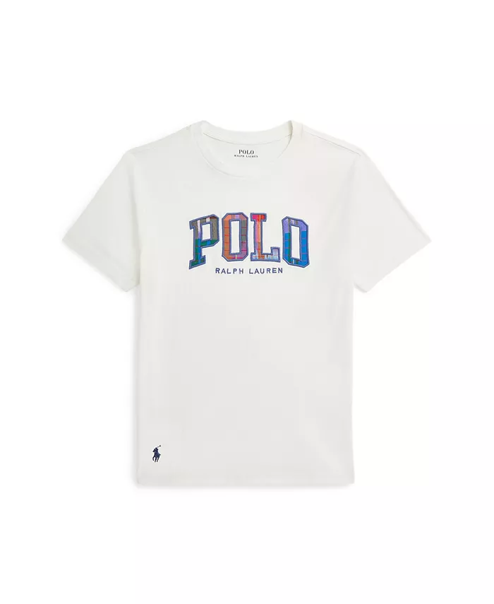 

Футболка с логотипом Madras для мальчиков старшего возраста Polo Ralph Lauren, слоновая кость/кремовый