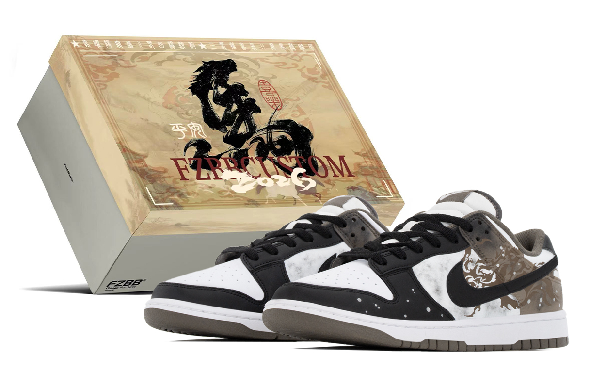 

Dunk Box, Vintage, китайский стиль дракона, нескользящие, устойчивые к истиранию, низкие кроссовки для скейтбординга мужские Nike, черный коричневый