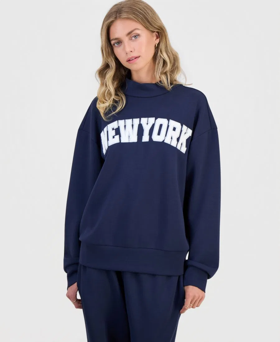 Свитшот с имитацией водолазки из скубы с надписью New York FVR DRM, Navy New York