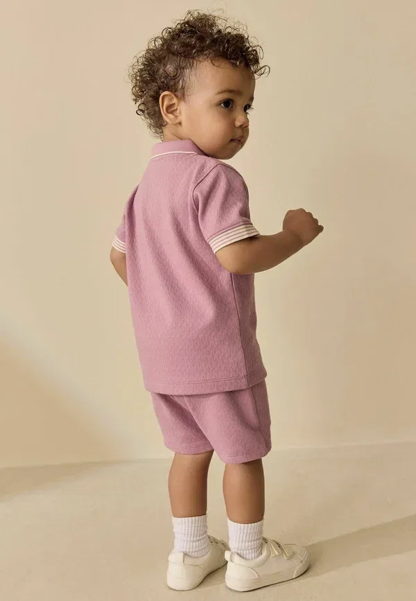 Комплект из футболки поло и шорт с эластичным поясом, Next, Pink Zip Neck, розовый — фото 3