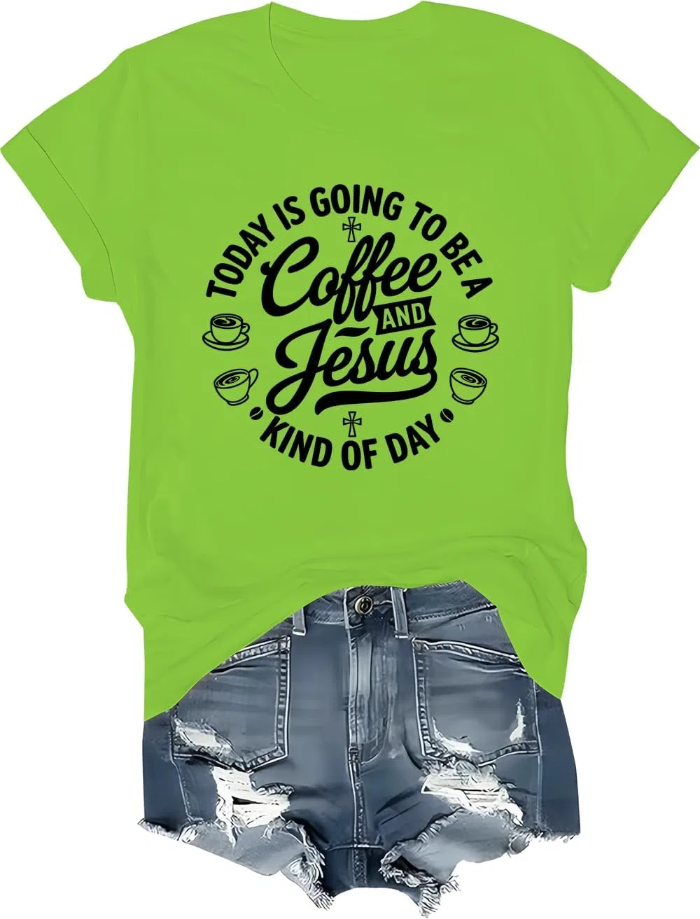 Женская футболка с графическим принтом Coffee and Jesus, Light Green