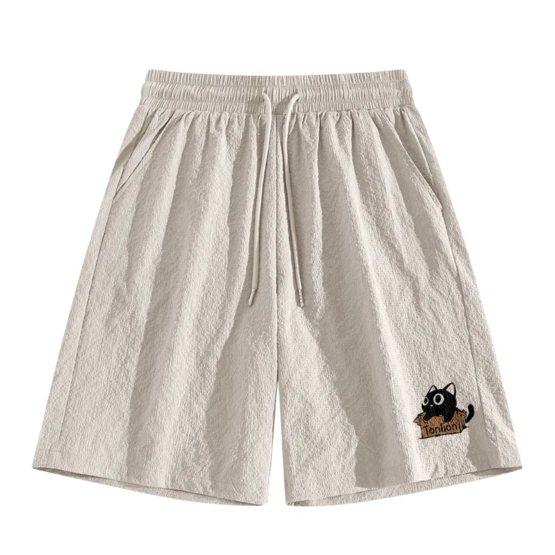 Детские шорты с текстурой Loose Casual Straight-Leg Five-Point Shorts Tonlion, Цвет: Wormwood Green — фото 3