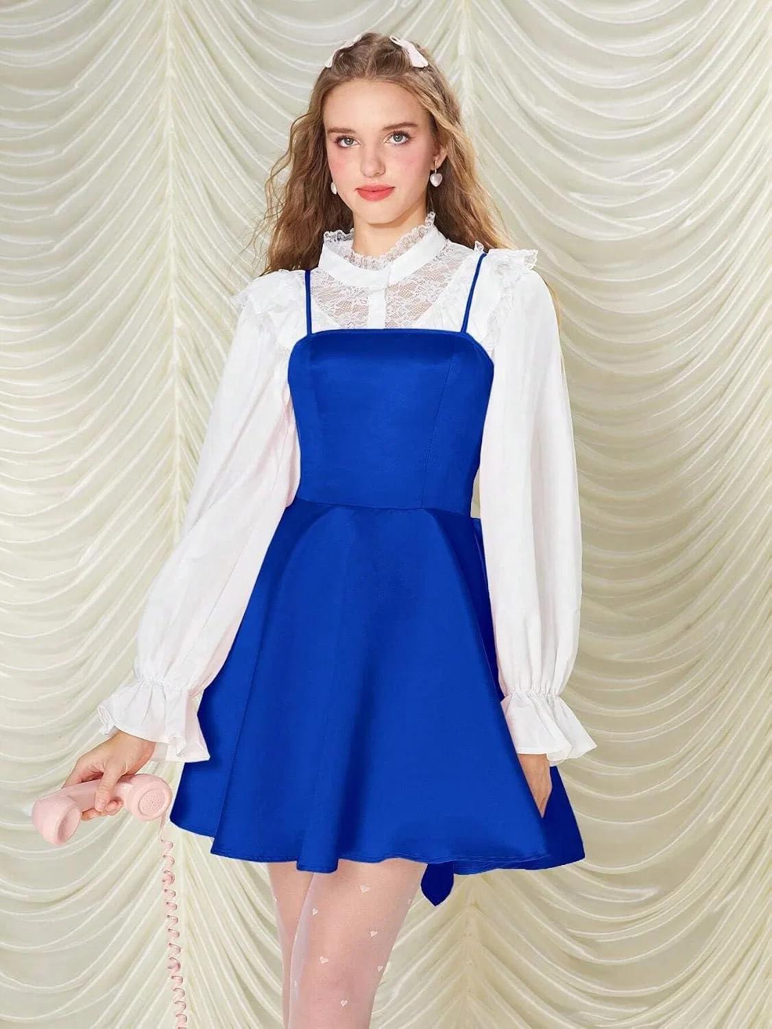 Женское короткое платье на бретелях с рюшами Casual, Royal Blue — фото 4