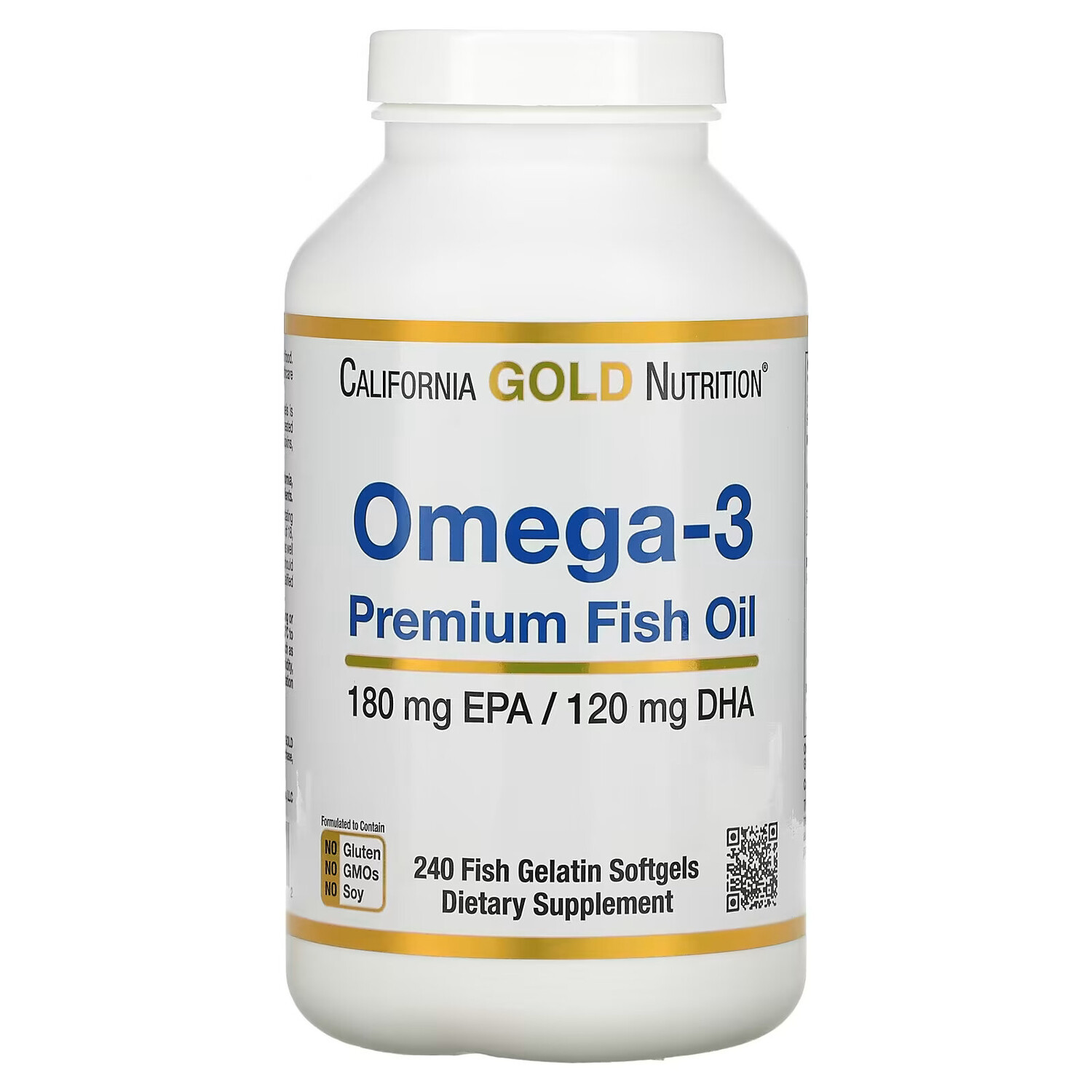 

California Gold Nutrition, омега-3, рыбий жир премиального качества, 180 мг ЭПК / 120 мг ДГК, 240 капсул из рыбьего желатина