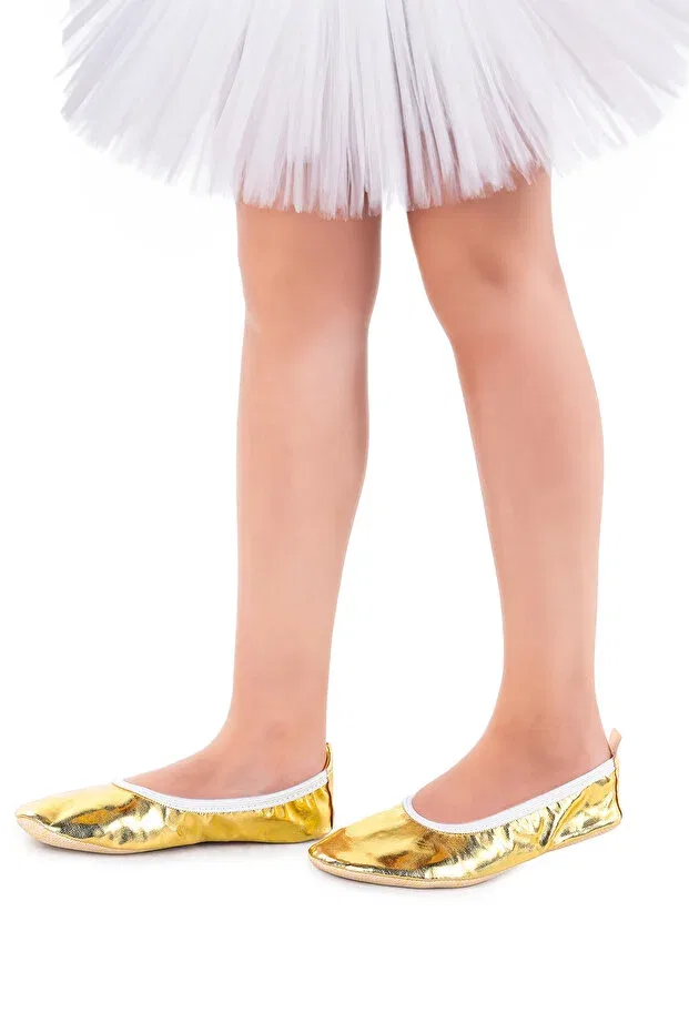 Детские балетки для девочек текстильные Kiko Kids, Gold — фото 3