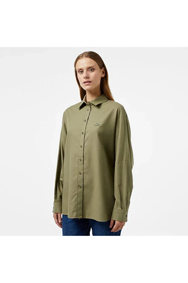 Женская свободная рубашка с длинным рукавом Lacoste, Bmy-Khaki