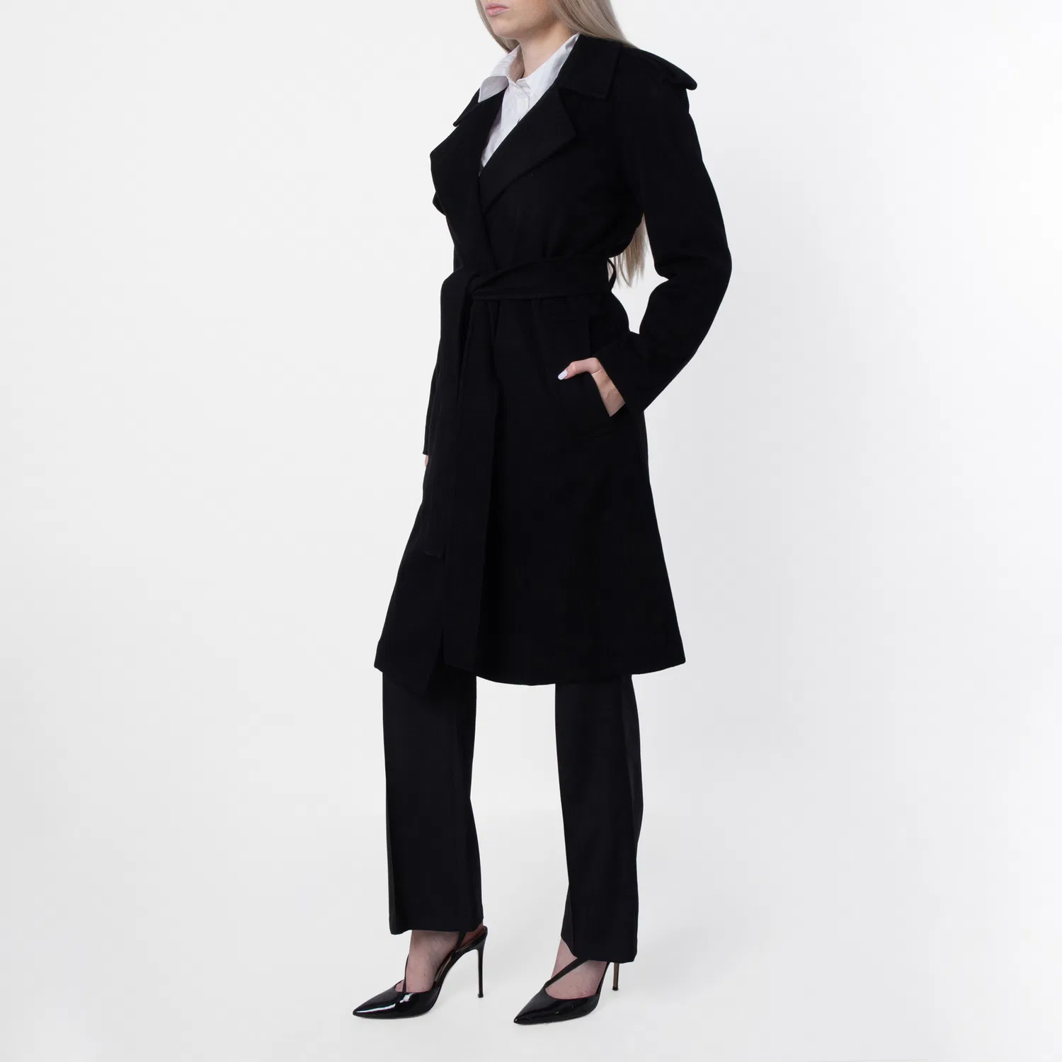 Пальто-тренч из кашемира с поясом Cashmere Wrap Belted Trench Coat Burberry, Black — фото 4
