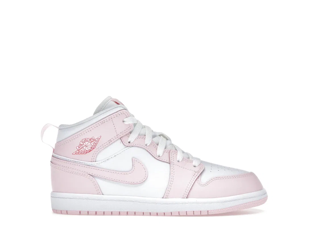 Детские кроссовки с высоким берцем Jordan 1 Mid Pink Foam Fire Red White, Pink Foam/Fire Red/White