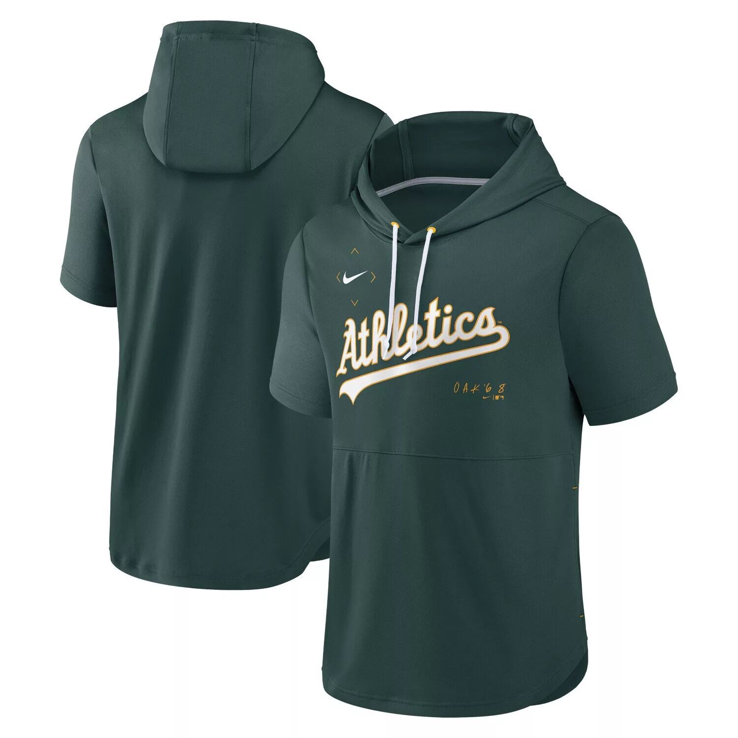 

Мужской зеленый пуловер с капюшоном Oakland Athletics Springer с короткими рукавами и капюшоном Nike