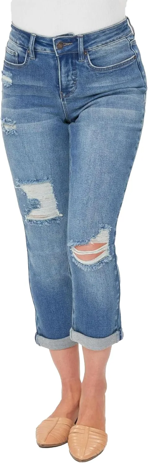 

Royalty for Me Women's Petite High Rise Vintage Slim Straight Cuff Jean