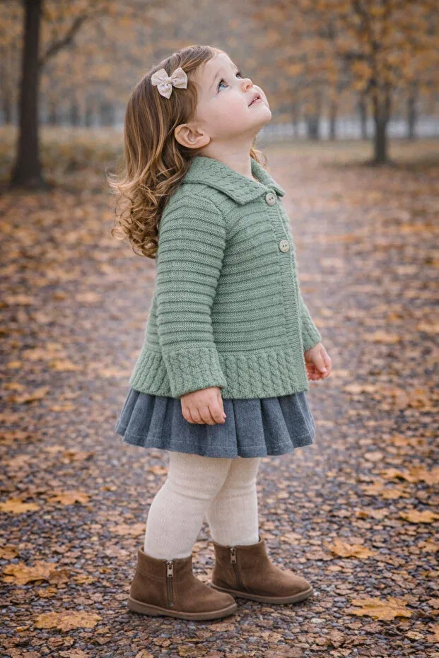 Детский кардиган для девочек с длинным рукавом Kidsev, Green — фото 3