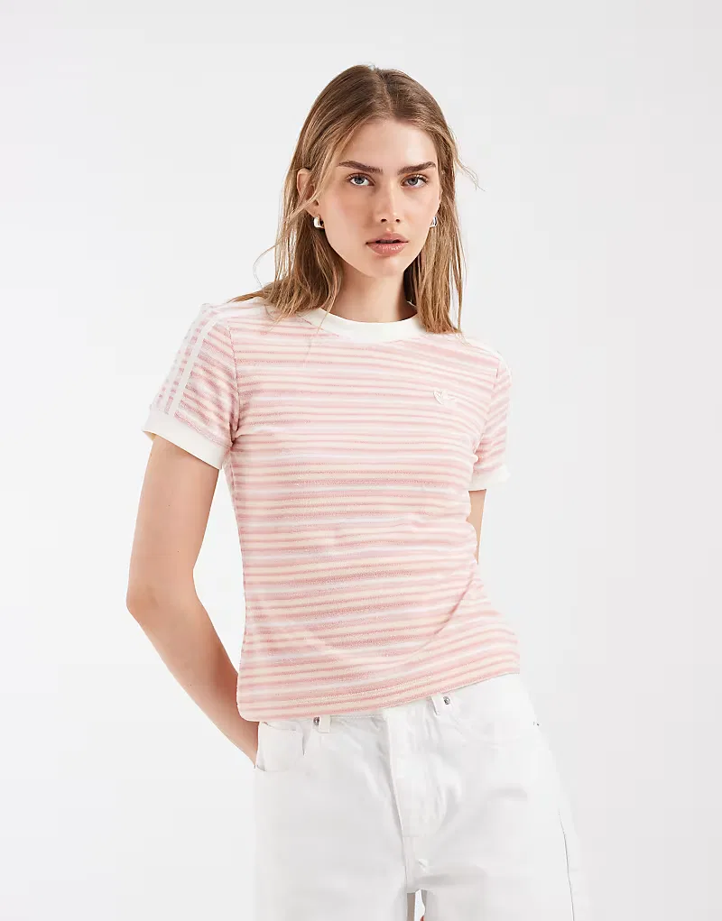 Футболка Adidas Originals из махровой ткани в розовую полоску