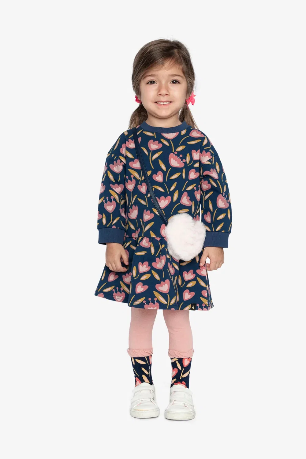 Детское платье из футера с длинным рукавом Blue Tulip Print Deux par Deux, Blue Tulip Print — фото 2