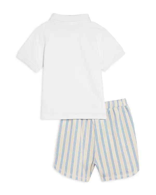 Детский комплект для мальчиков с поло и шортами Polo & Striped Shorts Set Bloomie's Baby, белый/синий — фото 2