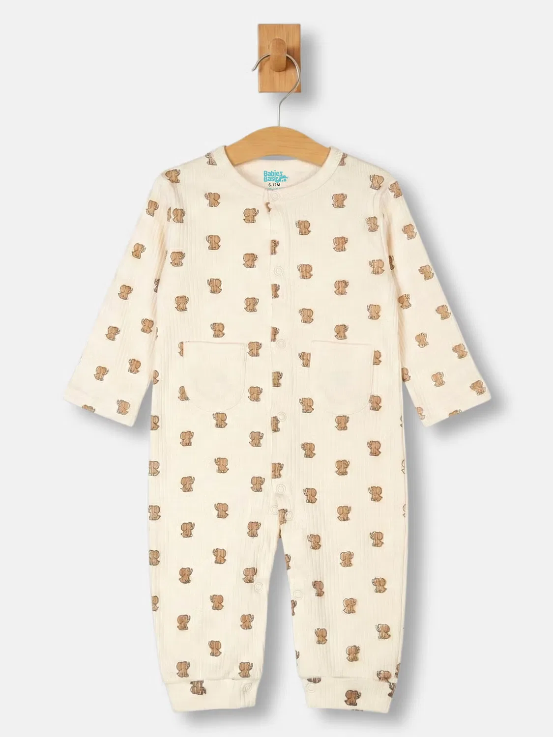 Комплект из риба с комбинезоном, шапочкой и слюнявчиком Babies Basic, кремовый — фото 4