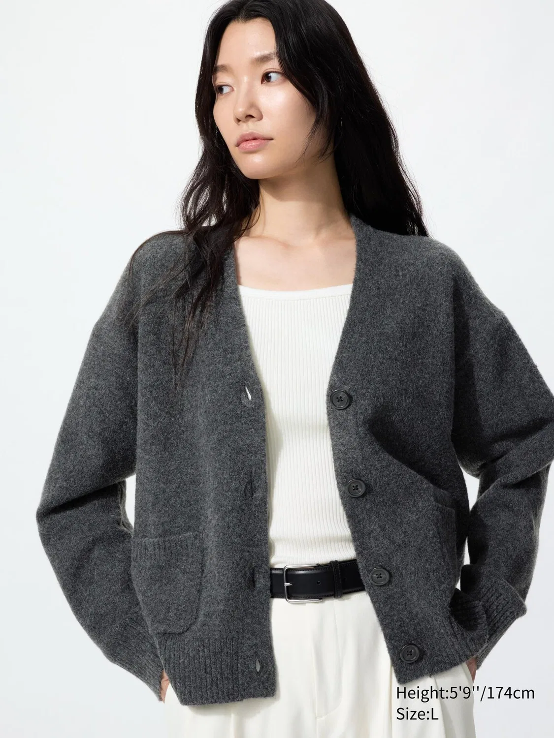 Кардиган Uniqlo, свободный, из легкой пряжи типа суфле, темно-серый