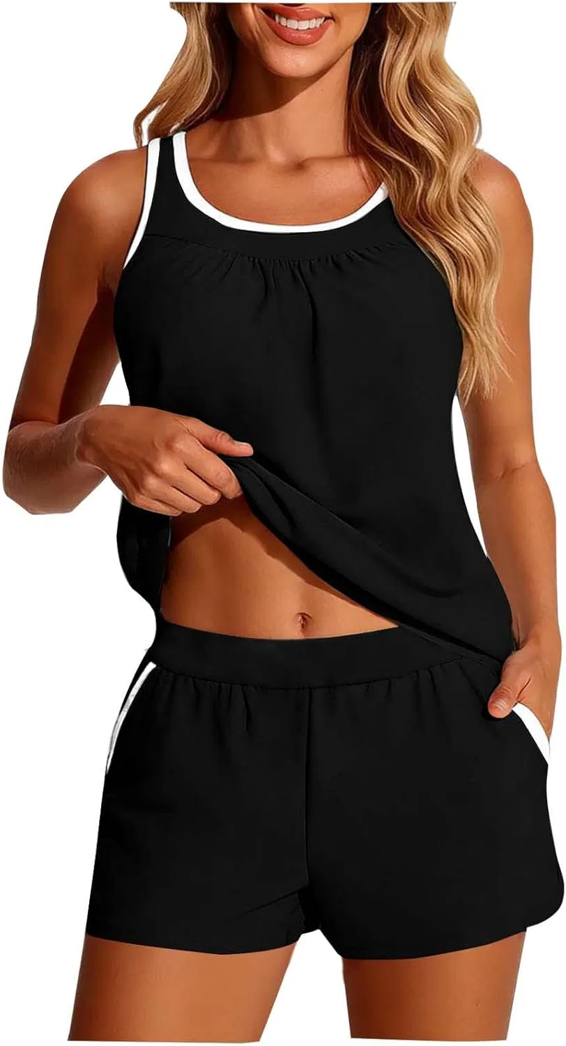 Женский танкини-купальник с шортами, Push-up, Black