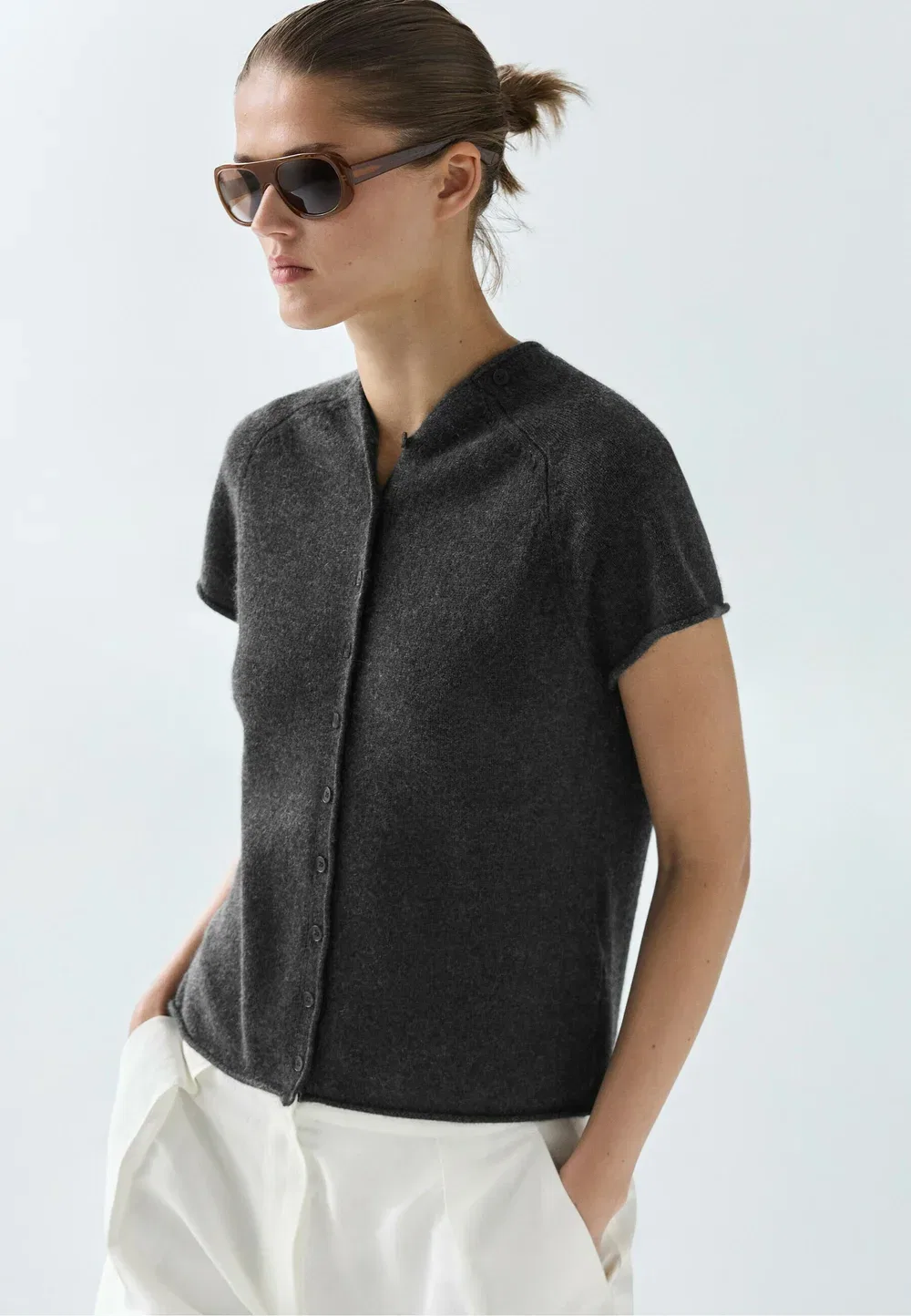 Вязаный жилет-кардиган из 100% кашемира Massimo Dutti, Dark Grey