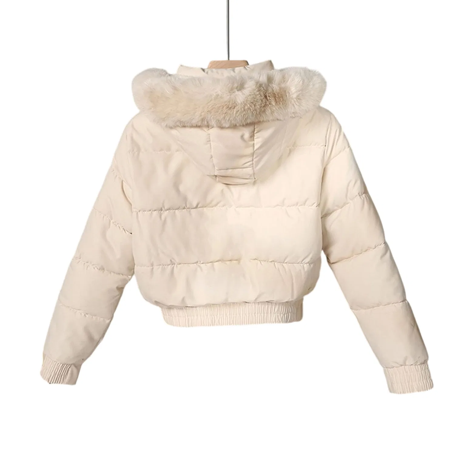Женская зимняя куртка с принтом Quilted Warm Thick Faux Fur Hood Short Jacket, Bianco — фото 2