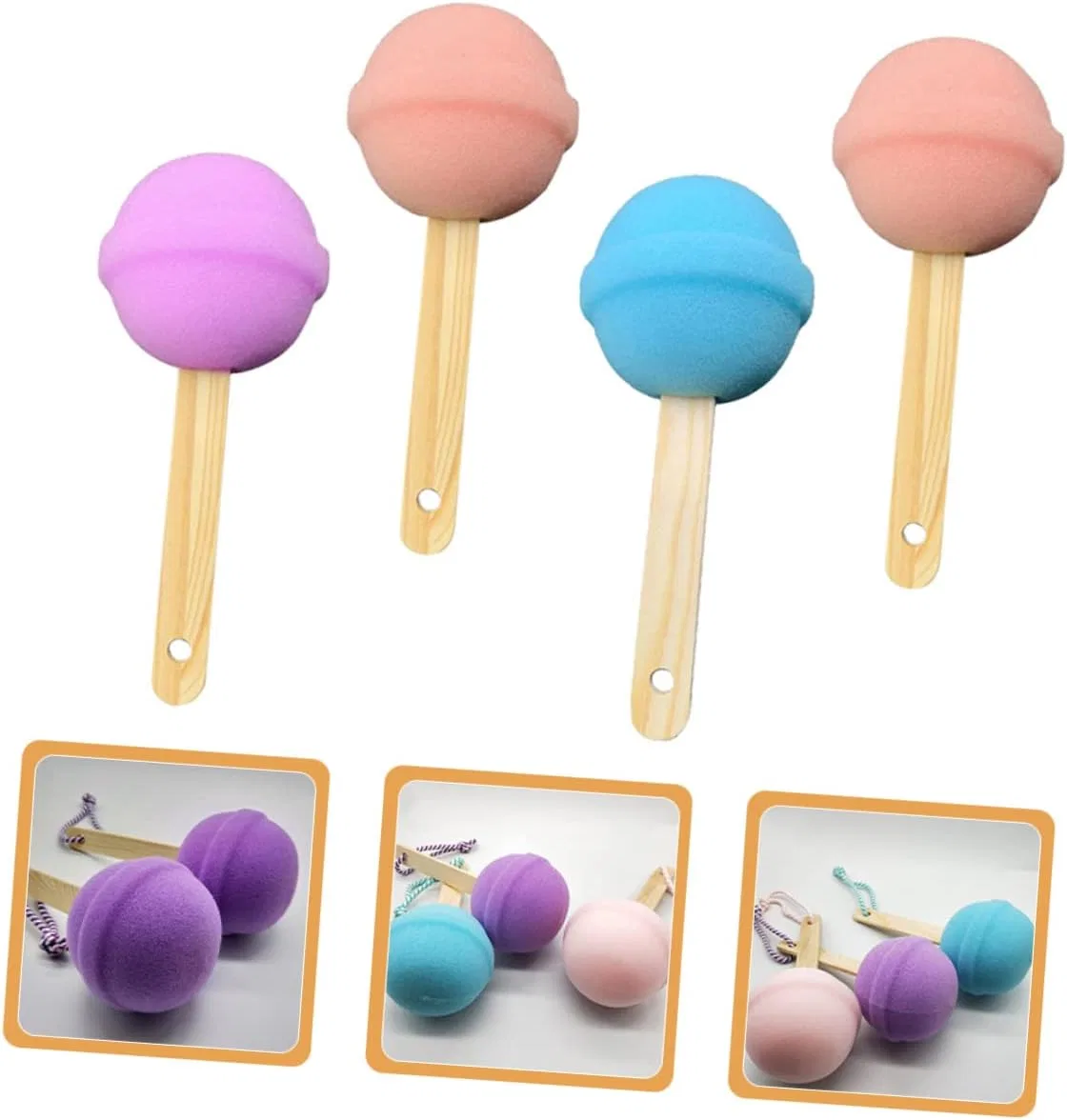 4шт Lollipop-мочалки для ванны, EXAOMBLE, многоразовые, высокой плотности, для пилинга и очищения — фото 2