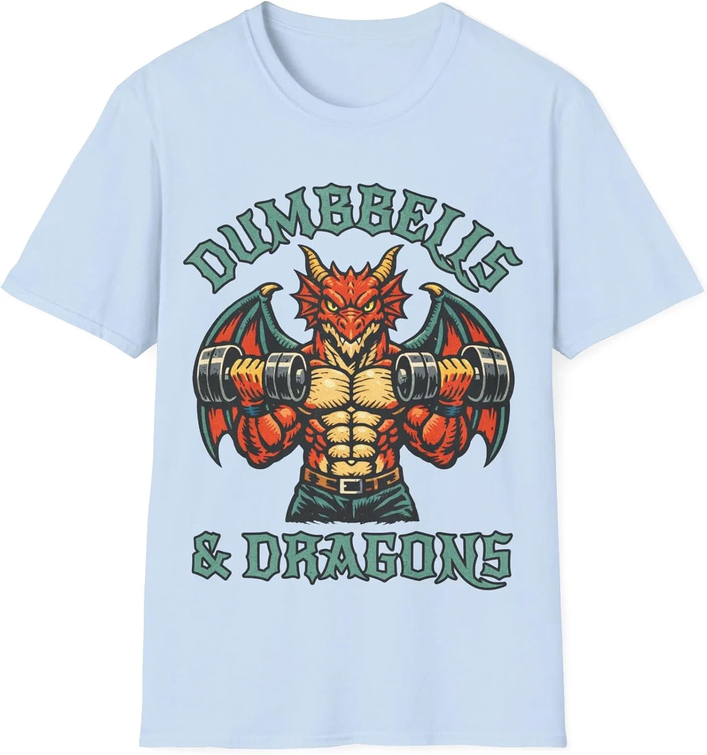 Мужская футболка с графическим принтом Dumbbells & Dragons Gildan, Light Blue