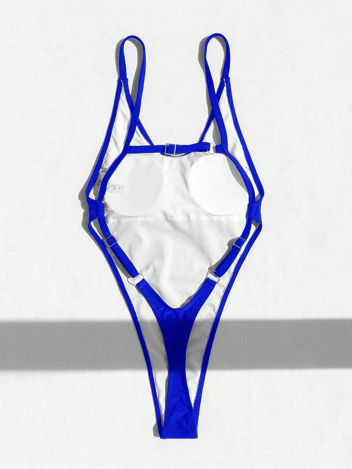 Женский цельный купальник с высоким вырезом на бедрах, без спинки, Solid, Royal Blue — фото 2