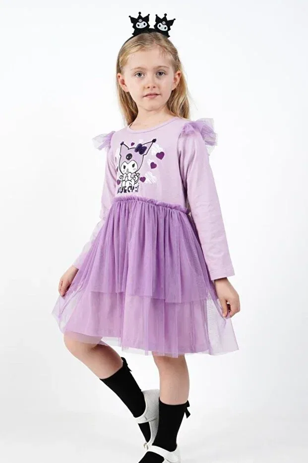Детское платье для девочек с принтом Kuromi Tulle Detailed Dress Cantoy, Lilac — фото 3