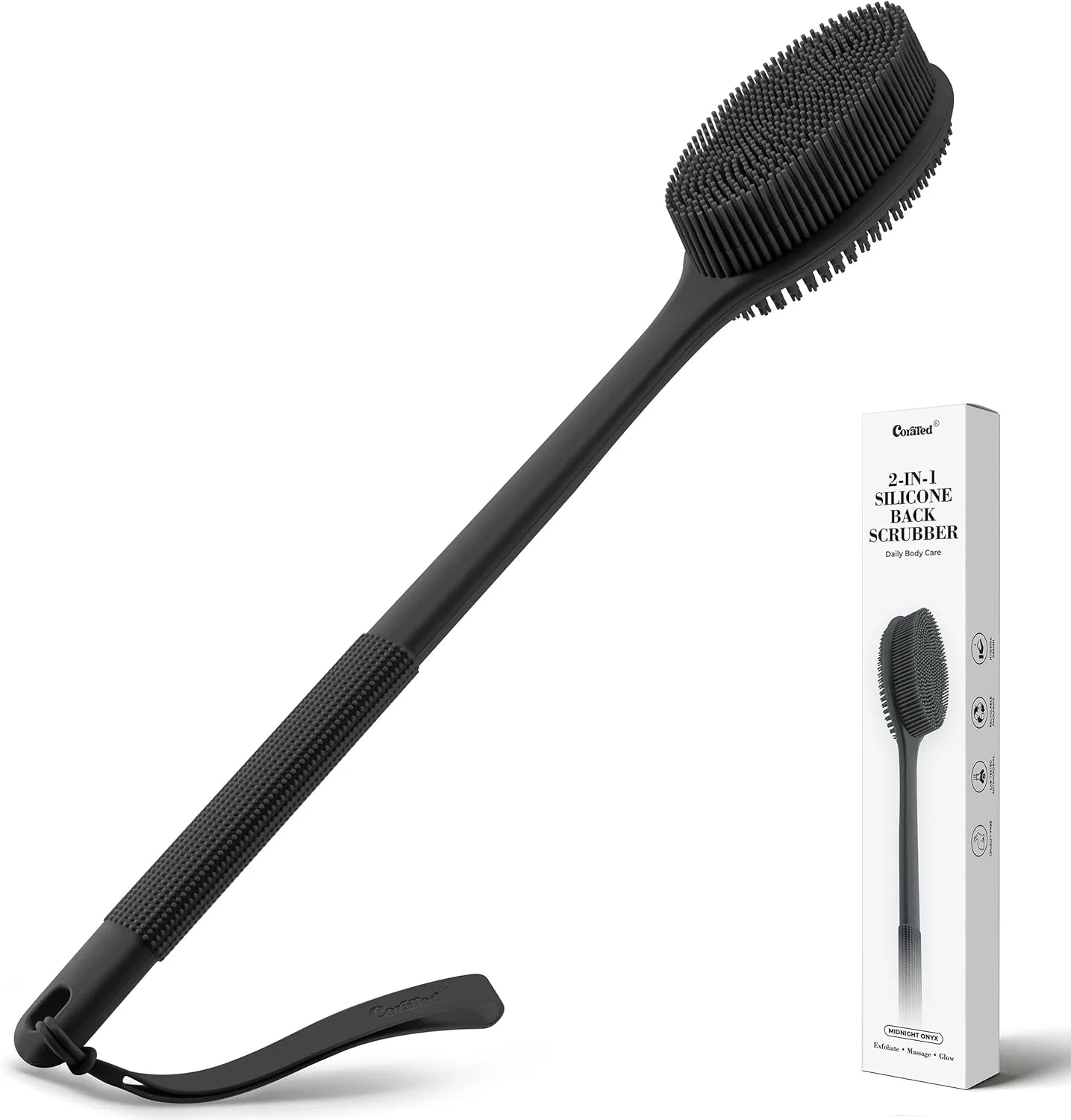 Щетка для тела двойная силиконовая CORATED, 44.5 см, Midnight Onyx